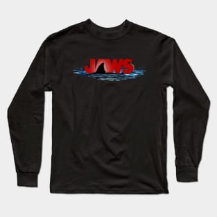 JAWS LOGO with GREAT WHITE SHARK FIN EMERGING FROM THE OCEAN Long Sleeve T-Shirt